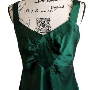 Nine West Jewel Tone Emerald Green 100% Silk Camisole Tank Wide Strap Top NWOT